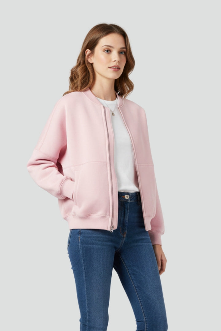 Women’s Jacket with Ribbed Collar and Zip Closure