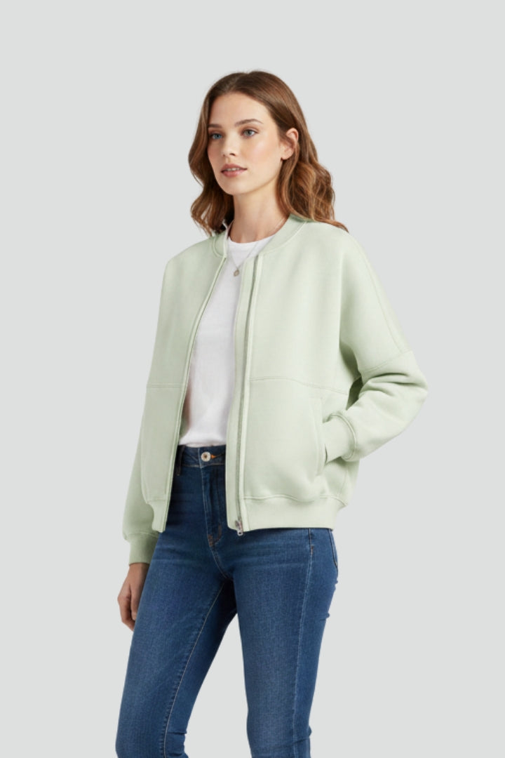 Women’s Jacket with Ribbed Collar and Zip Closure