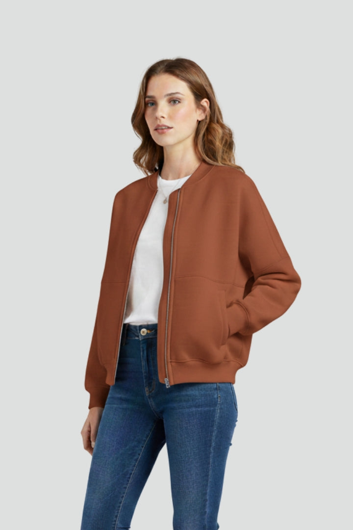 Women’s Jacket with Ribbed Collar and Zip Closure