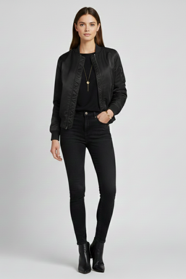 Women’s Jacket with Ribbed Collar and Zippered Pockets