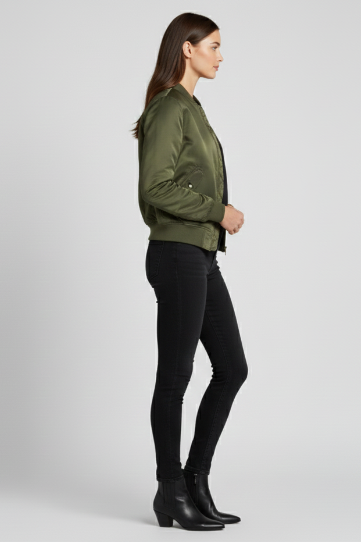 Women’s Jacket with Ribbed Collar and Zippered Pockets