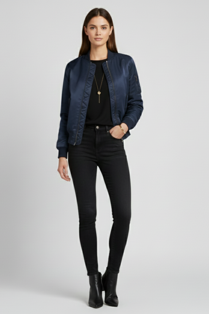 Women’s Jacket with Ribbed Collar and Zippered Pockets