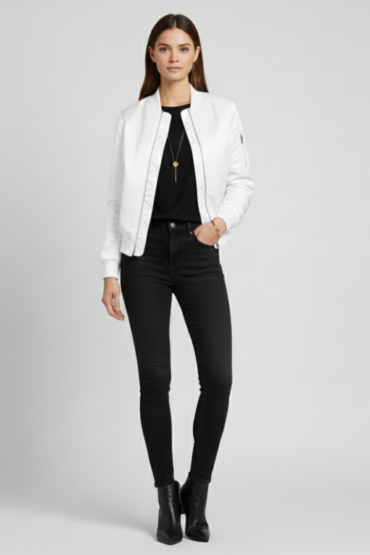 Women’s Jacket with Ribbed Collar and Zippered Pockets