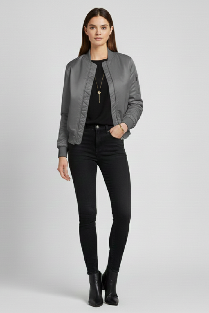 Women’s Jacket with Ribbed Collar and Zippered Pockets