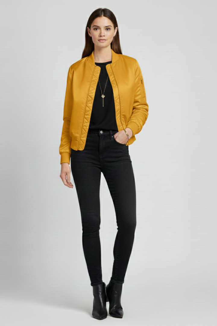 Women’s Jacket with Ribbed Collar and Zippered Pockets