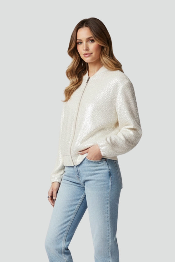 Women’s Jacket with Shiny Surface and Zip Closure