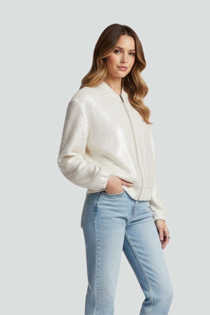 Women’s Jacket with Shiny Surface and Zip Closure