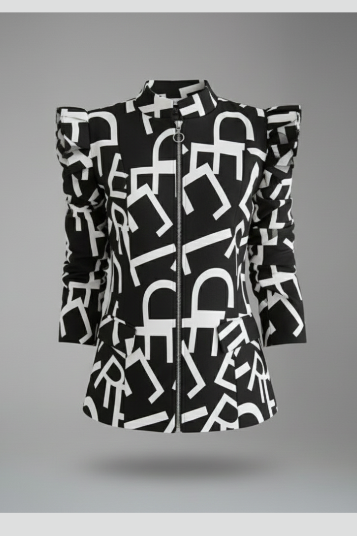 Women’s Jacket with Zip Closure and Patterned Surface