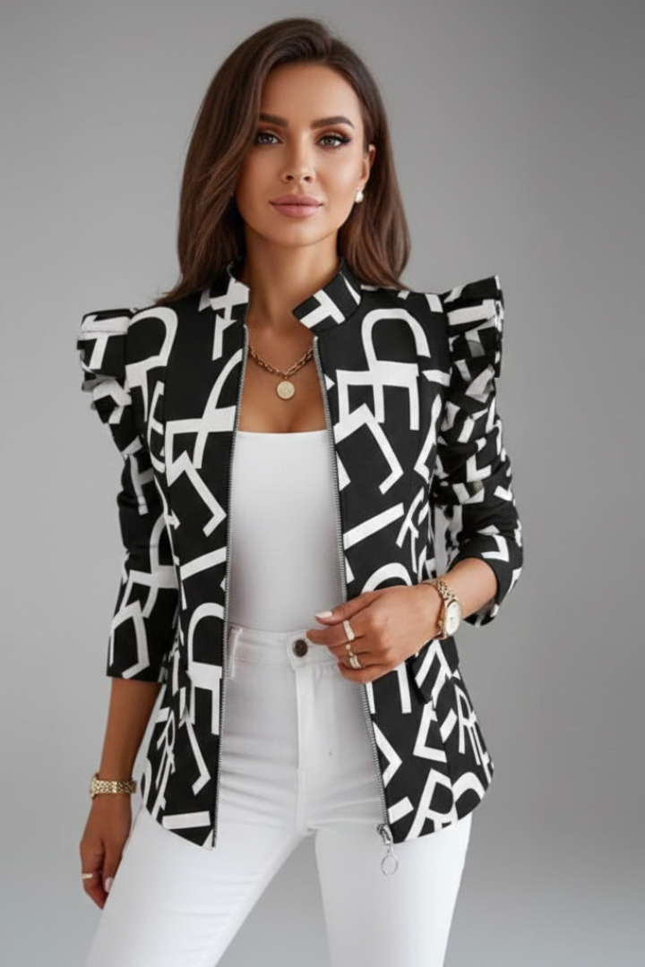 Women’s Jacket with Zip Closure and Patterned Surface