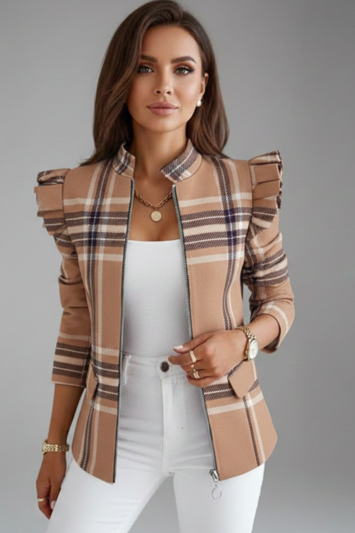 Women’s Jacket with Zip Closure and Patterned Surface