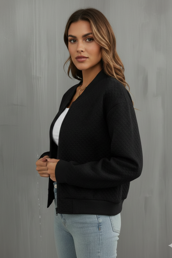 Women’s Jacket with Zip Closure and Ribbed Edges