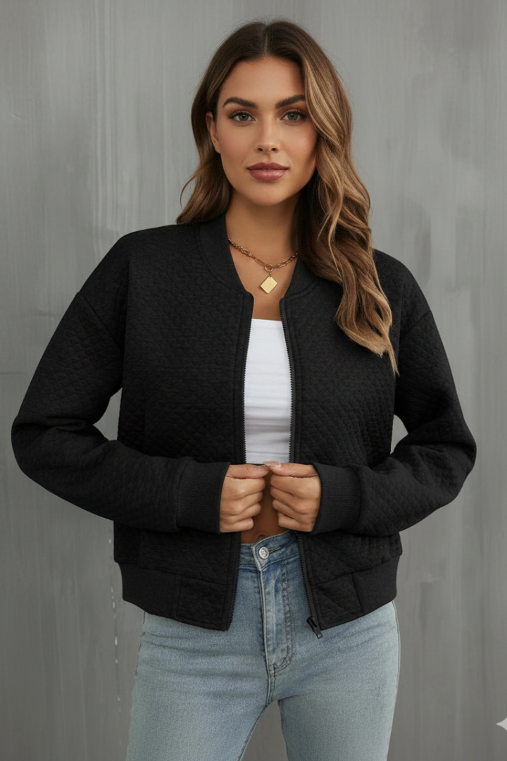 Women’s Jacket with Zip Closure and Ribbed Edges