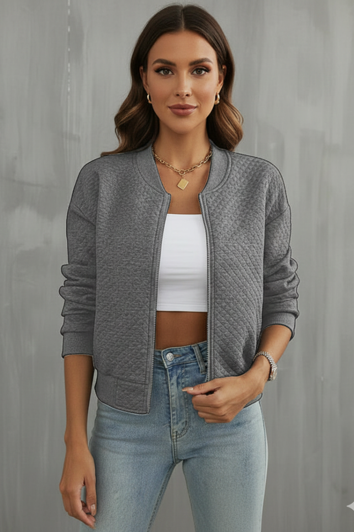 Women’s Jacket with Zip Closure and Ribbed Edges