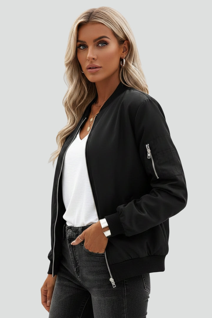 Women’s Jacket with Zip Closure and Ribbed Hem
