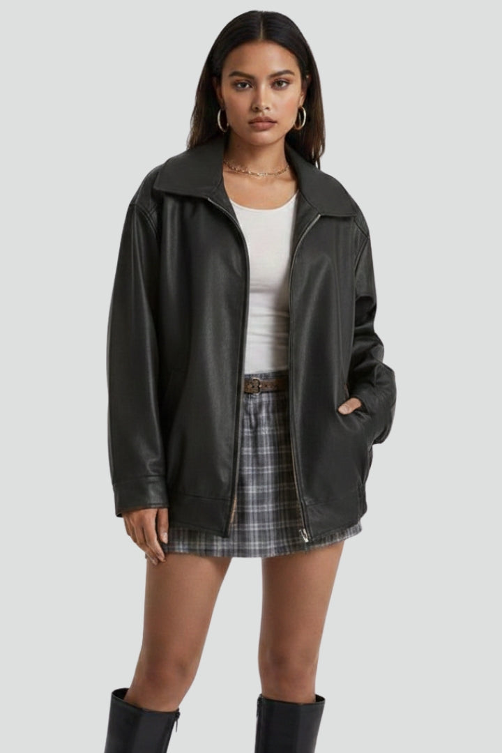 Women’s Jacket with Zip Closure and Ribbed Hem