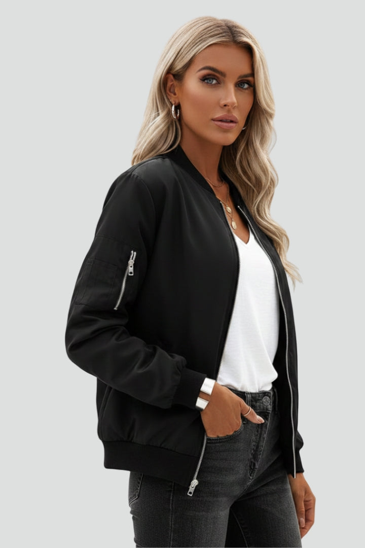 Women’s Jacket with Zip Closure and Ribbed Hem