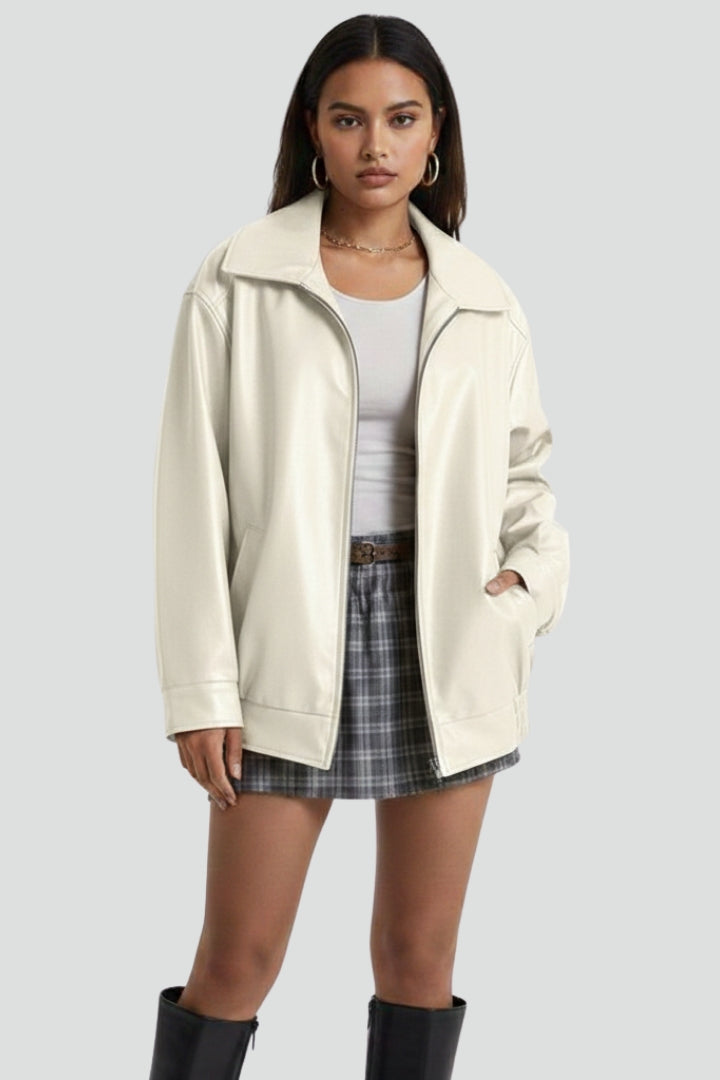 Women’s Jacket with Zip Closure and Ribbed Hem