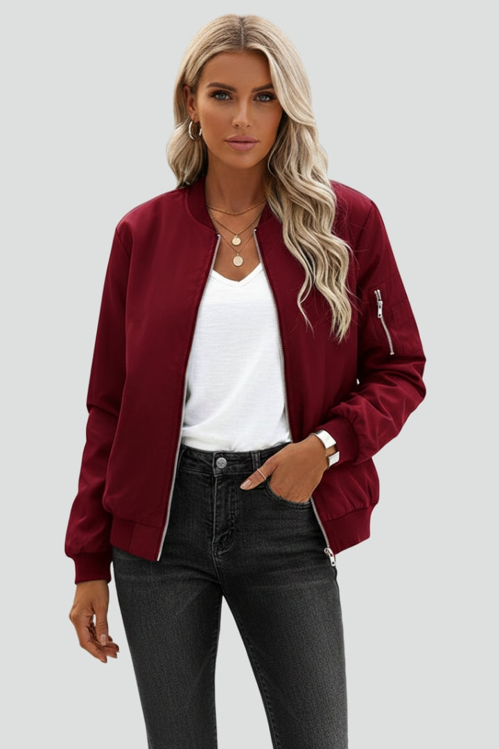 Women’s Jacket with Zip Closure and Ribbed Hem