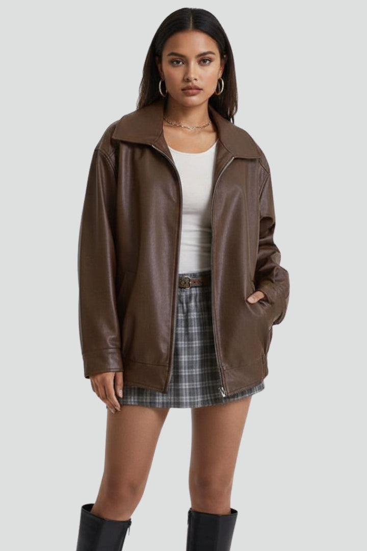 Women’s Jacket with Zip Closure and Ribbed Hem