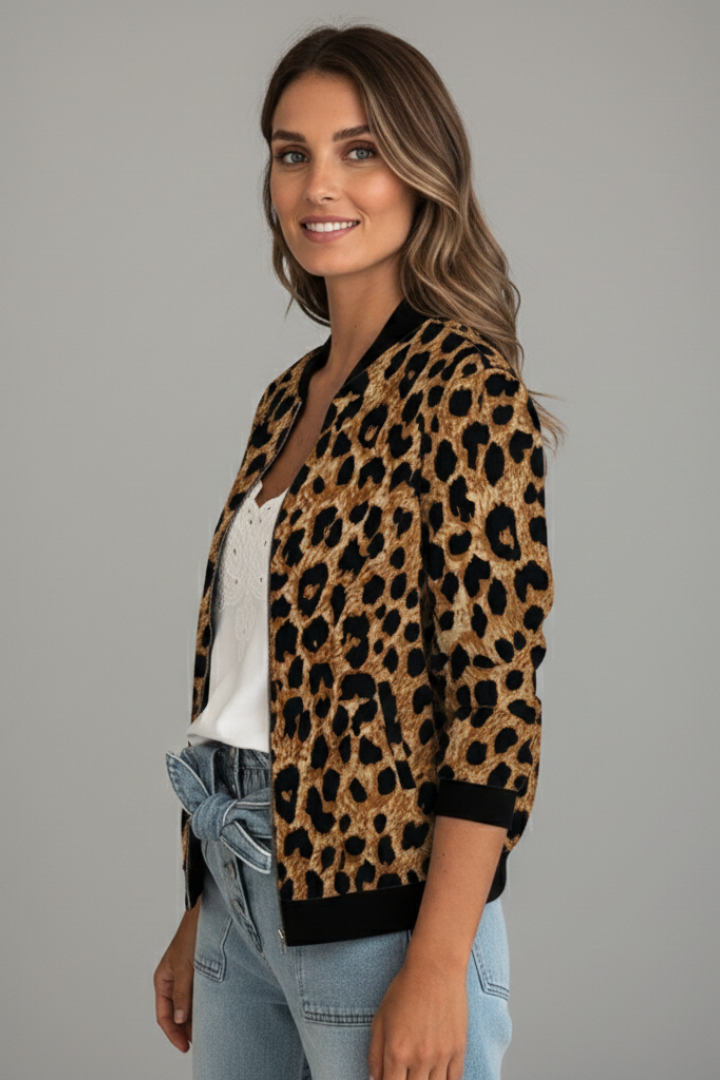 Women’s Jacket with Zip Fastening and Animal Pattern