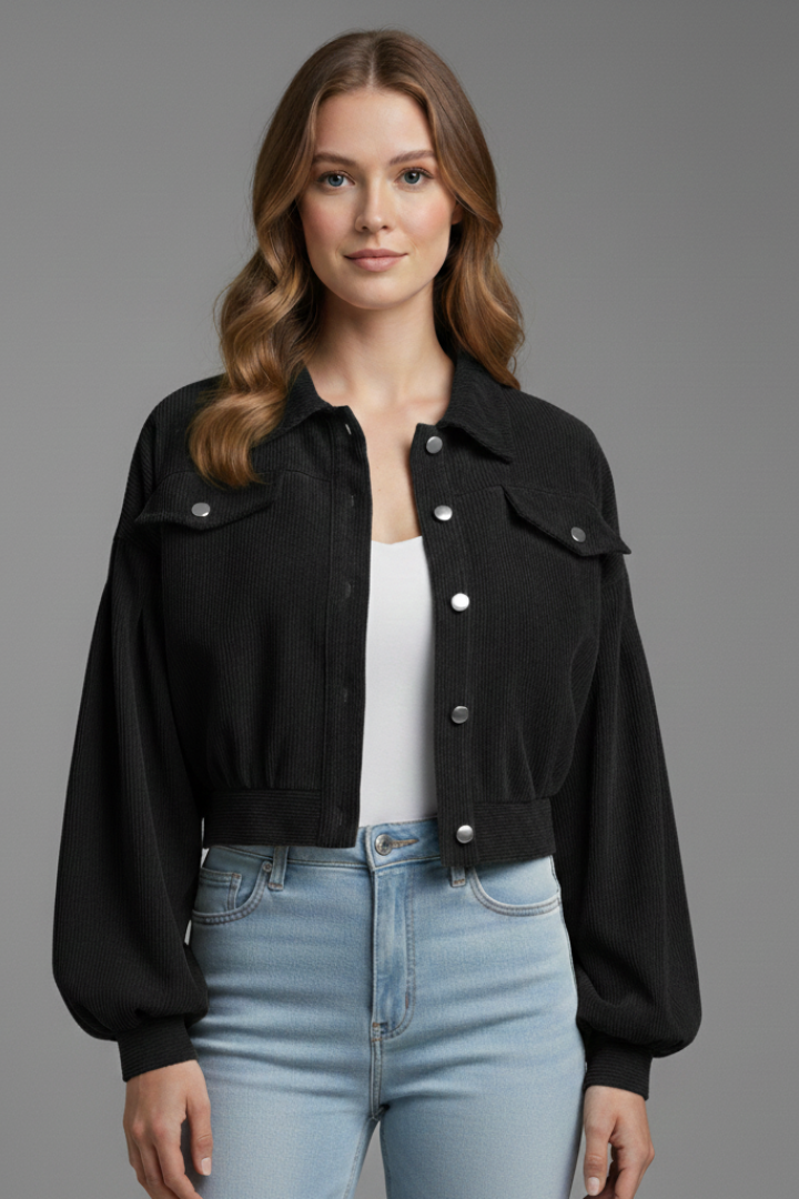 Women’s Jacket with Zip Fastening and Ribbed Hem