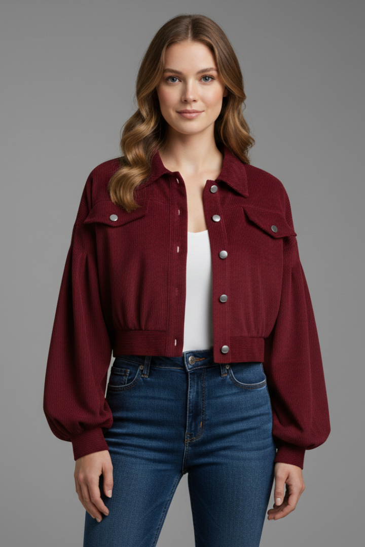 Women’s Jacket with Zip Fastening and Ribbed Hem