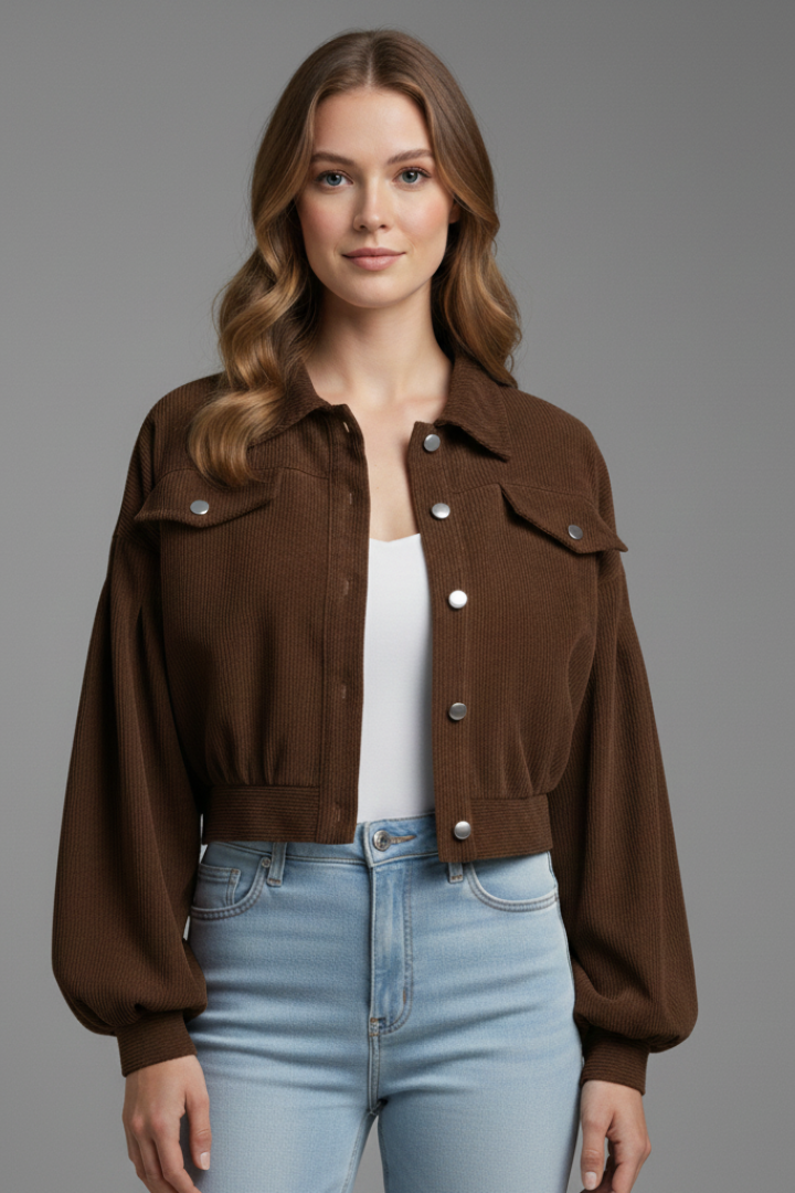 Women’s Jacket with Zip Fastening and Ribbed Hem