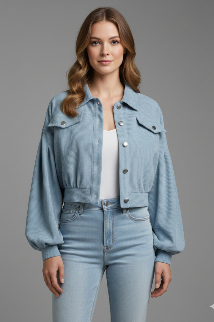 Women’s Jacket with Zip Fastening and Ribbed Hem