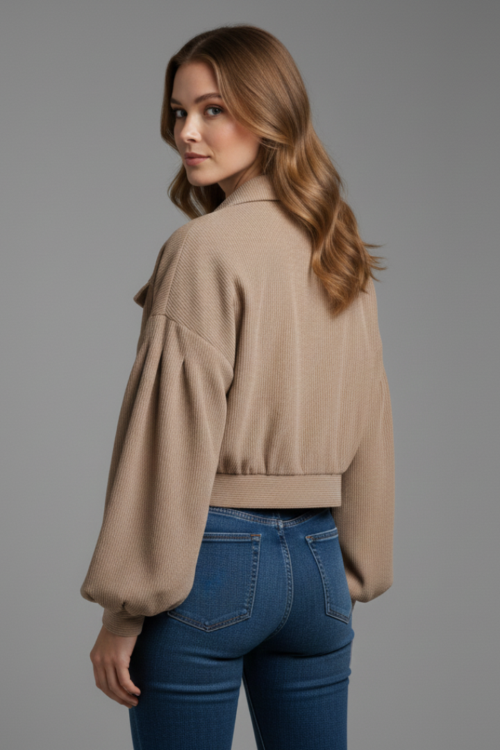 Women’s Jacket with Zip Fastening and Ribbed Hem