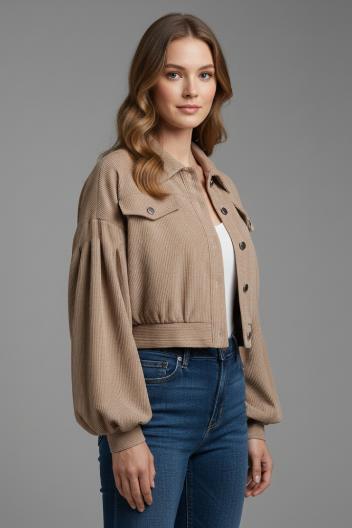 Women’s Jacket with Zip Fastening and Ribbed Hem