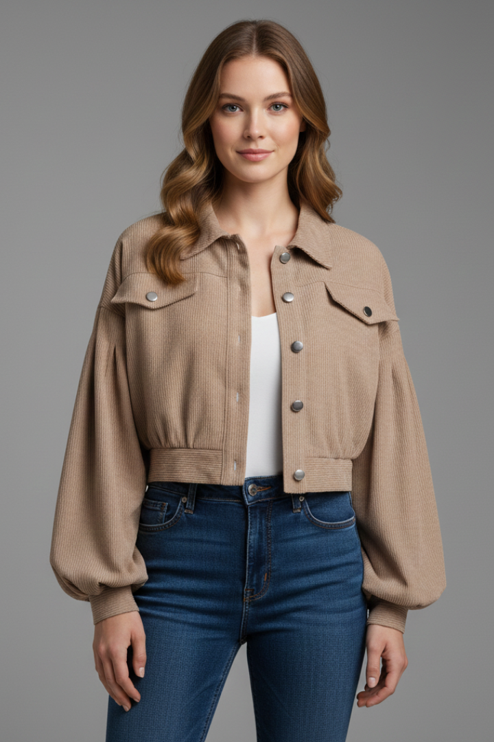 Women’s Jacket with Zip Fastening and Ribbed Hem