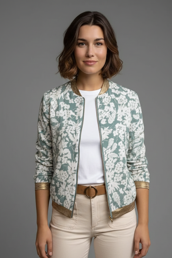 Women’s Jacket with Zipper and Patterned Surface
