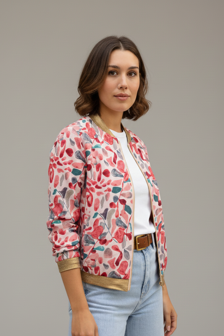 Women’s Jacket with Zipper and Patterned Surface