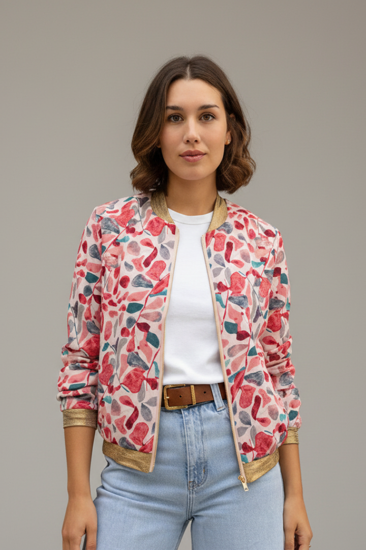 Women’s Jacket with Zipper and Patterned Surface