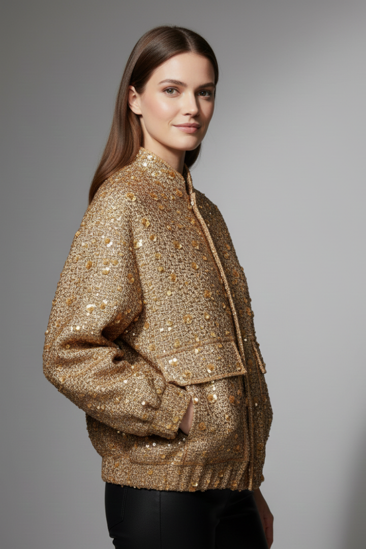 Women’s Jacket with Zipper and Textured Surface