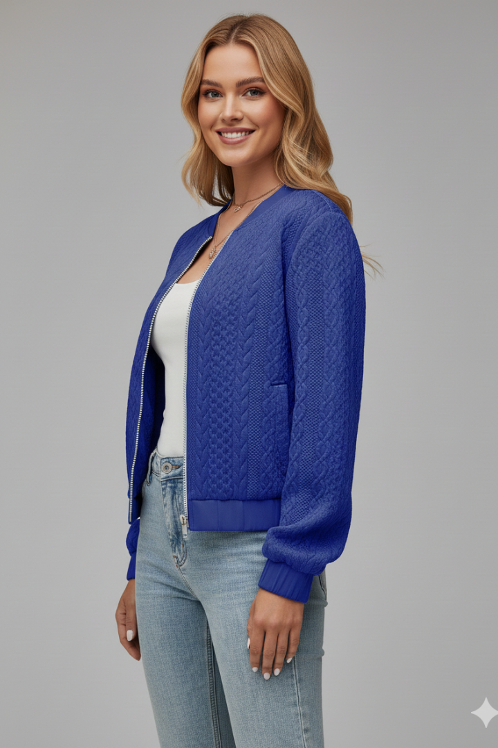 Women’s Jacket with Zipper and Textured Surface