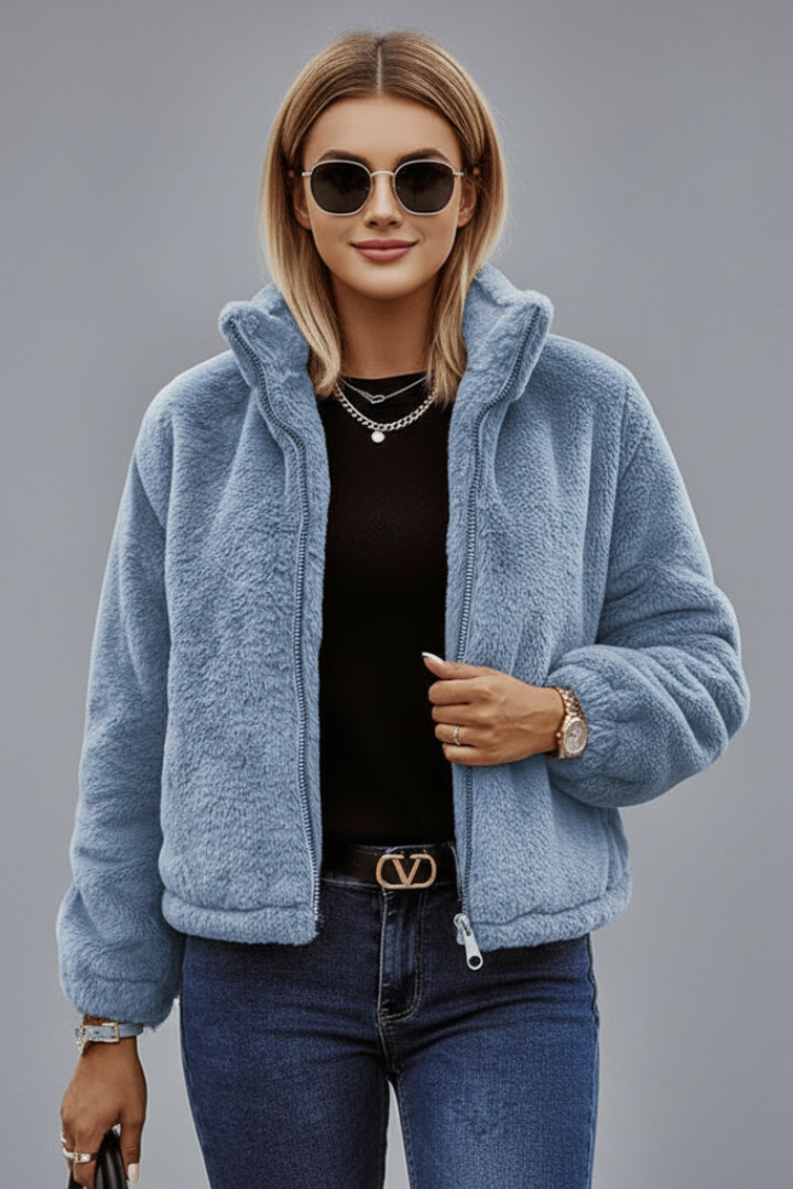 Women’s Jacket with Zipper and Textured Surface