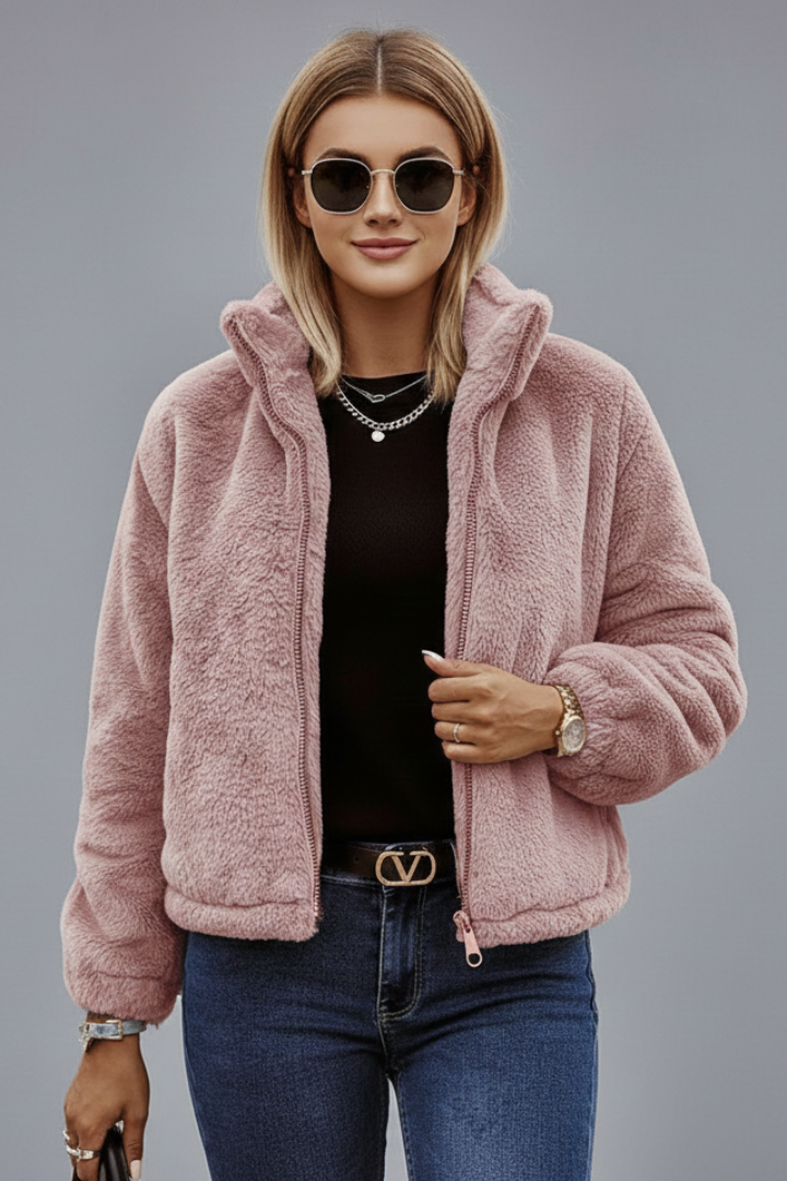 Women’s Jacket with Zipper and Textured Surface