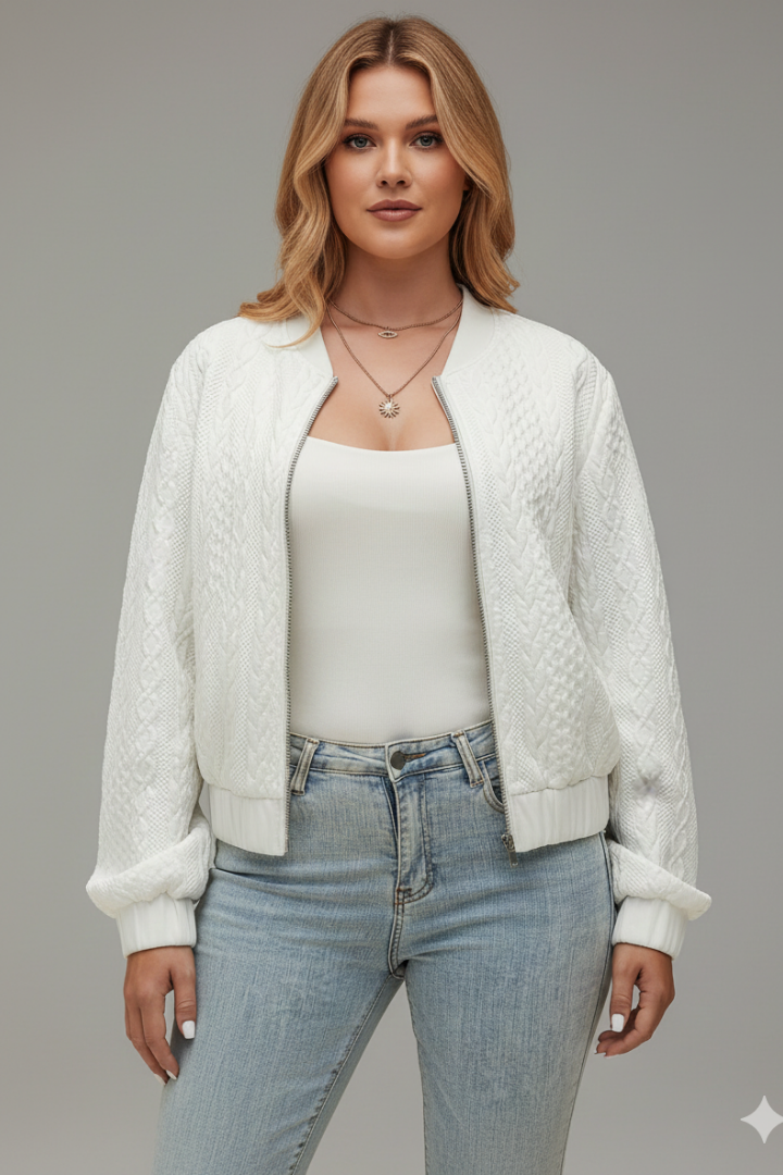 Women’s Jacket with Zipper and Textured Surface