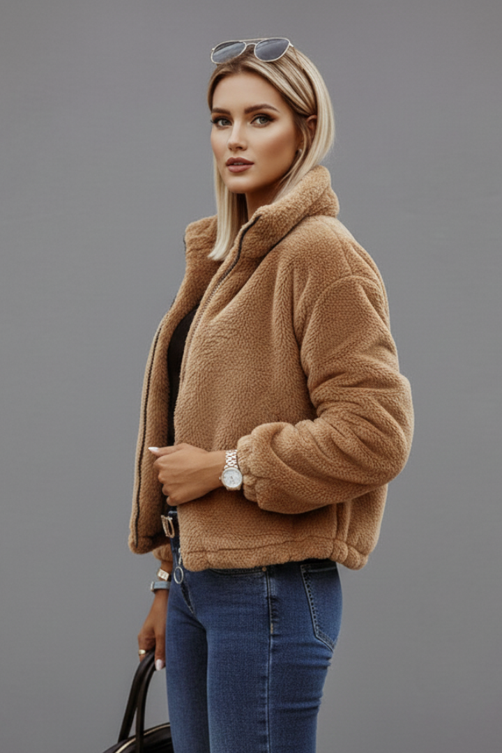 Women’s Jacket with Zipper and Textured Surface