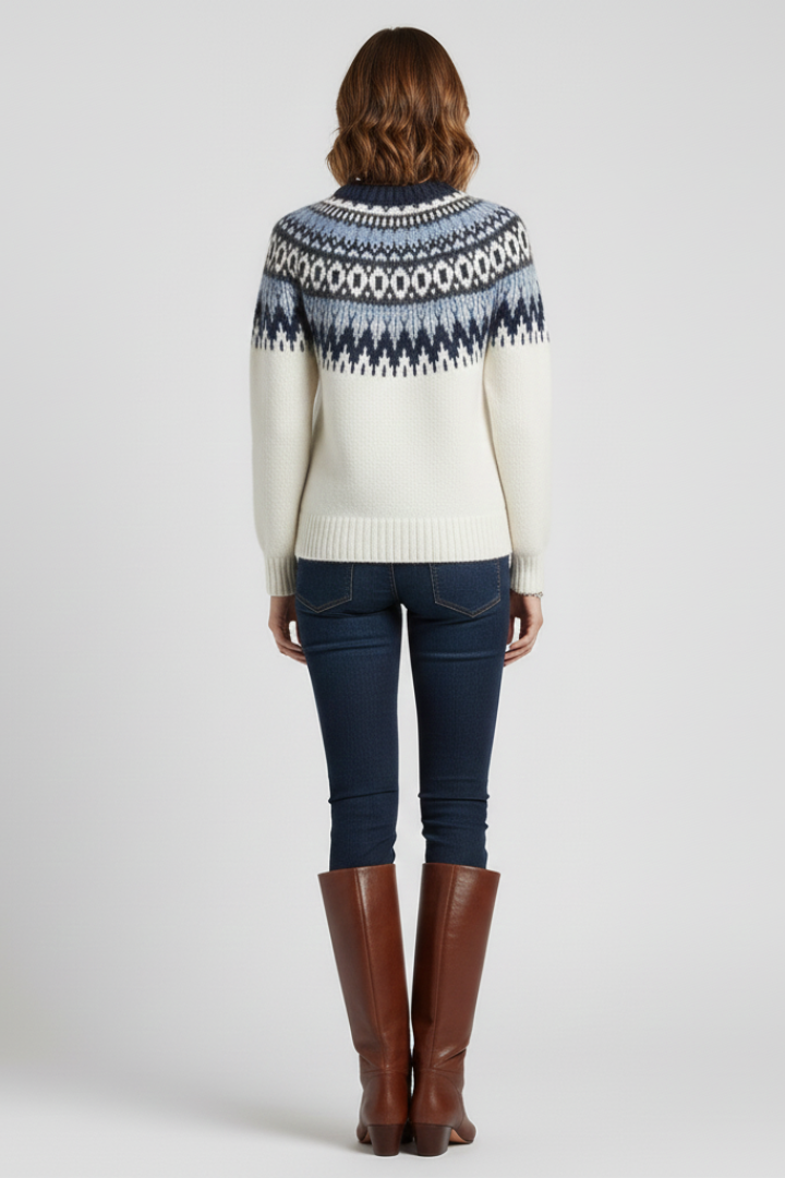 Women’s Jumper with Round Neck and Nordic Jacquard Pattern