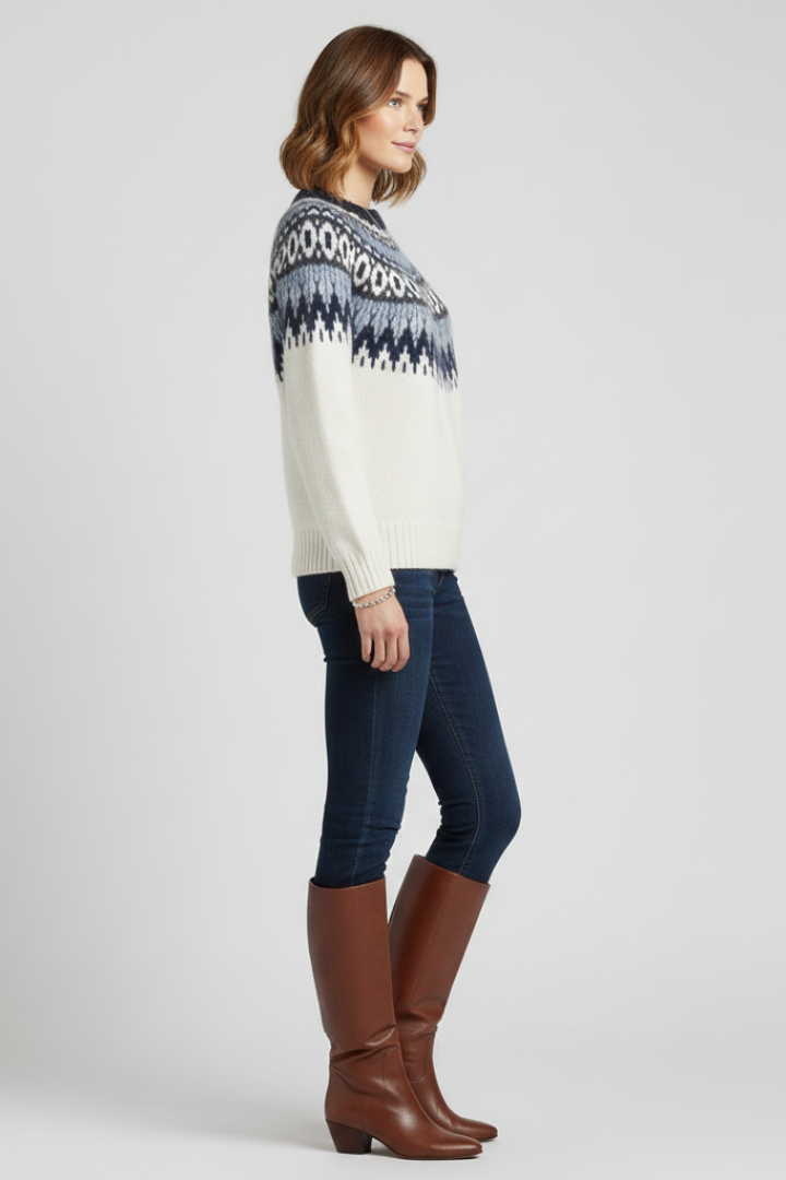 Women’s Jumper with Round Neck and Nordic Jacquard Pattern