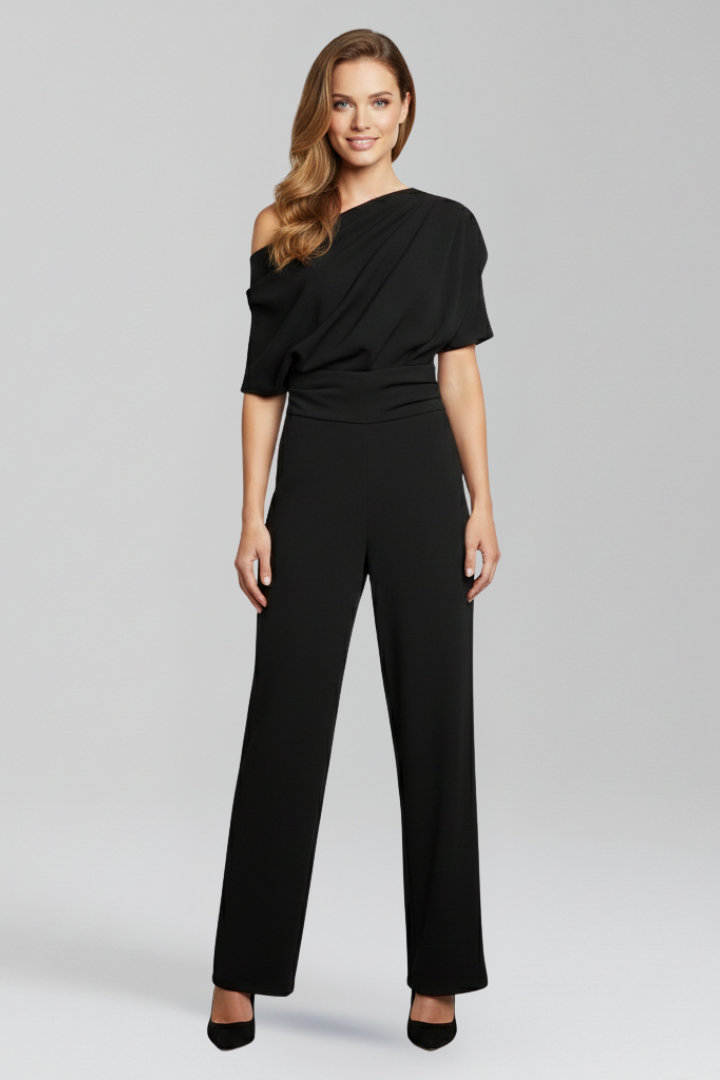 Women’s Jumpsuit with Asymmetric Neckline and Long Sleeves