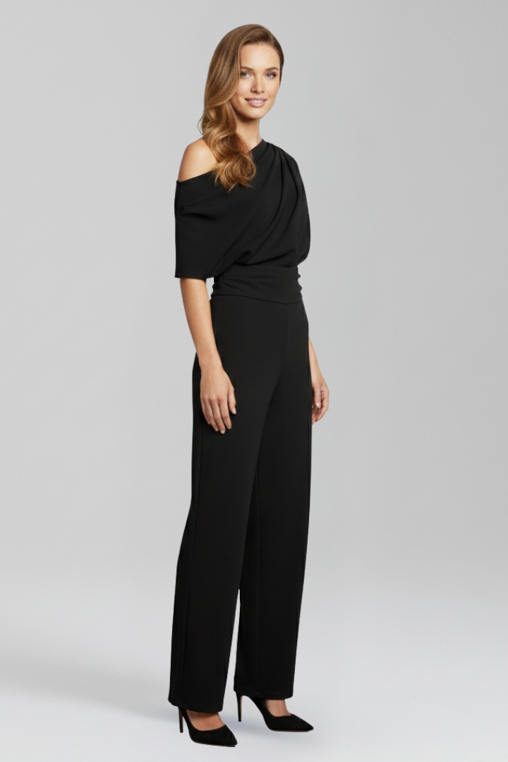 Women’s Jumpsuit with Asymmetric Neckline and Long Sleeves