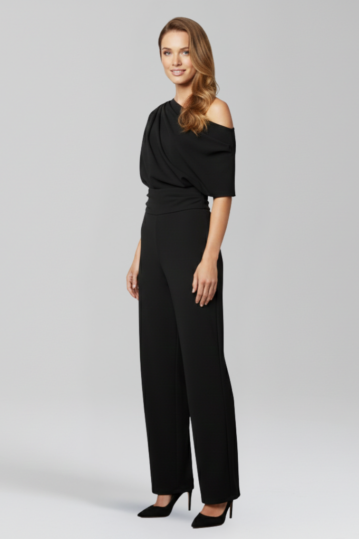 Women’s Jumpsuit with Asymmetric Neckline and Long Sleeves