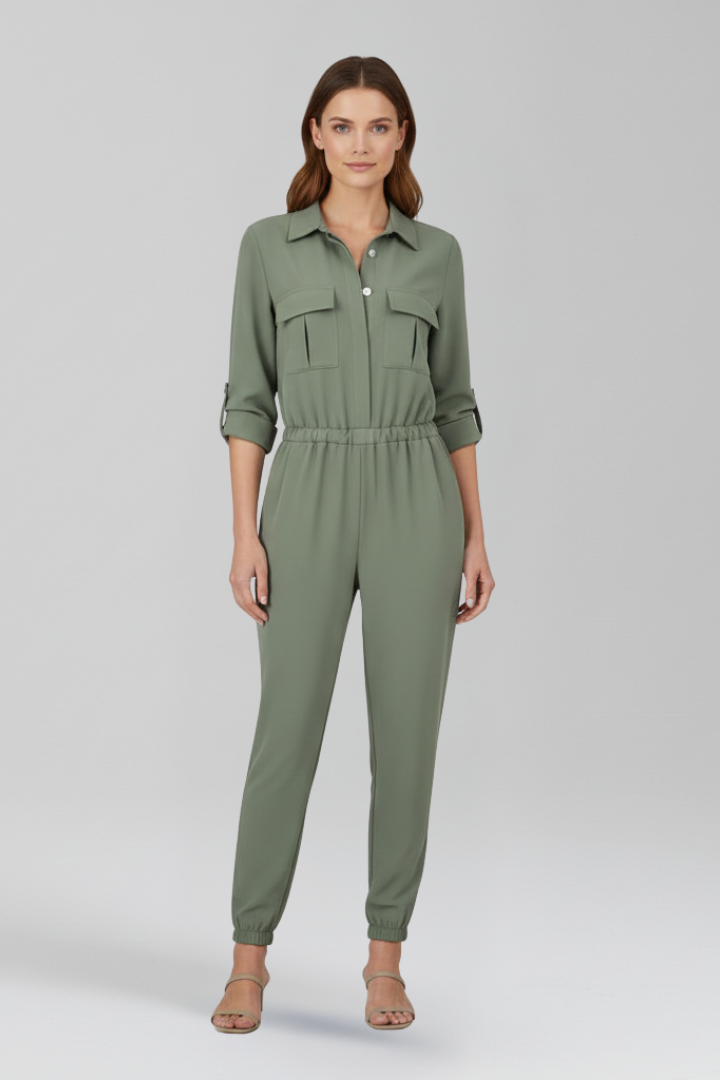 Women’s Jumpsuit with Button Placket and Elasticated Waist