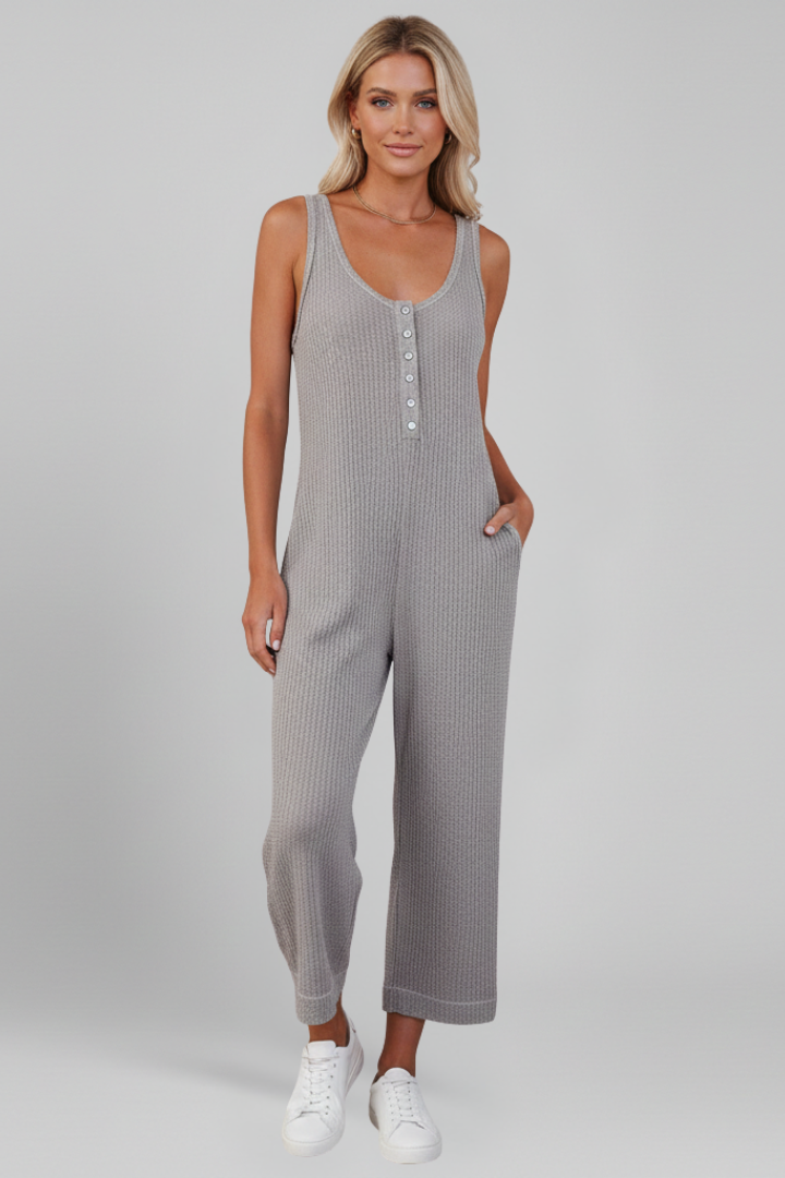 Women’s Jumpsuit with Button Placket and Side Pockets