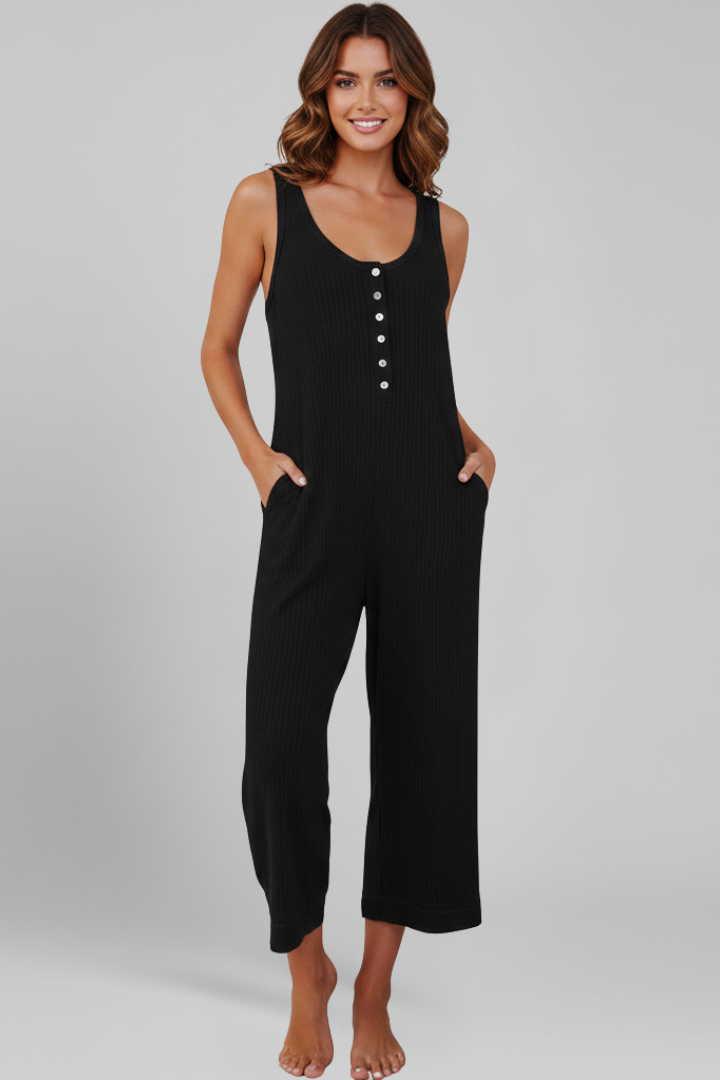 Women’s Jumpsuit with Button Placket and Side Pockets