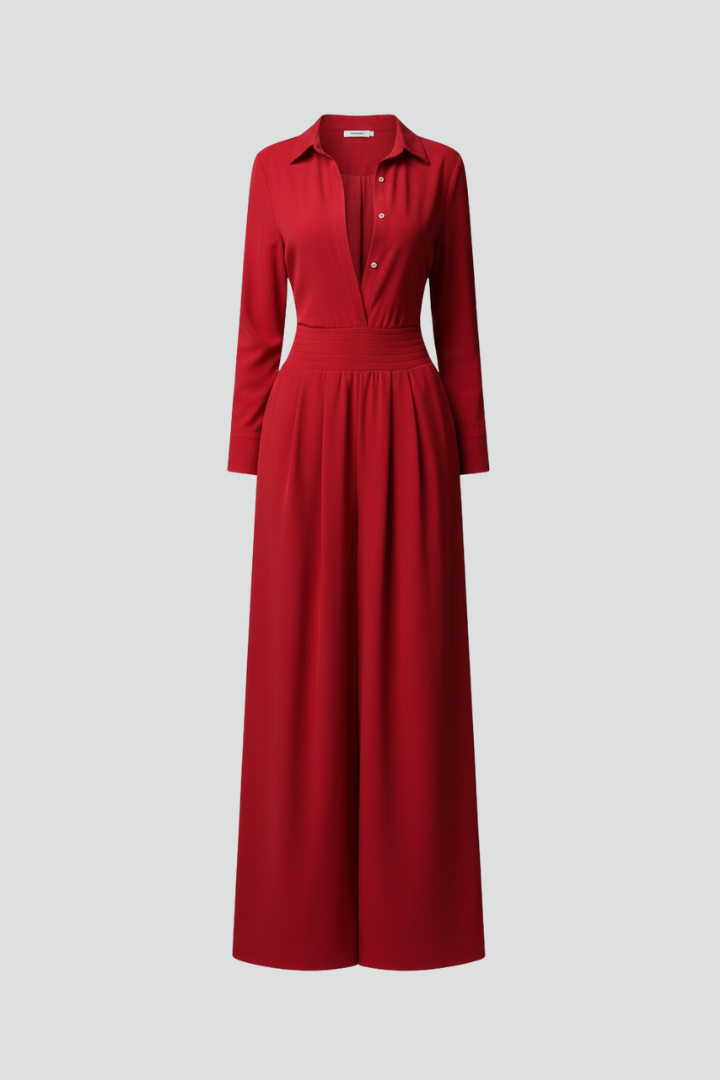 Women’s Jumpsuit with Collar Neck and Long Sleeves