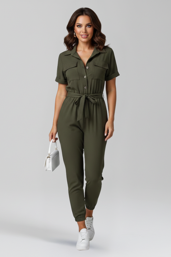 Women’s Jumpsuit with Collar Neckline and Button Fastening